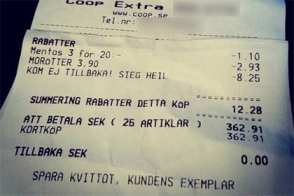 В шведском супермаркете выдавали чеки с нацистским лозунгом