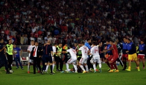 Матч Сербия-Албания был прерван из-за потасовки