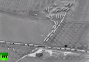 Беспилотник Минобороны РФ заснял грузовики, едущие из Турции к террористам в Сирию (видео)