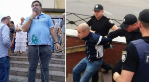 Саакашвили в Кривом Роге закидали яйцами и зеленкой (видео)