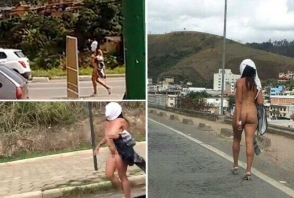 В Бразилии голая женщина прошлась по улицам (18+)