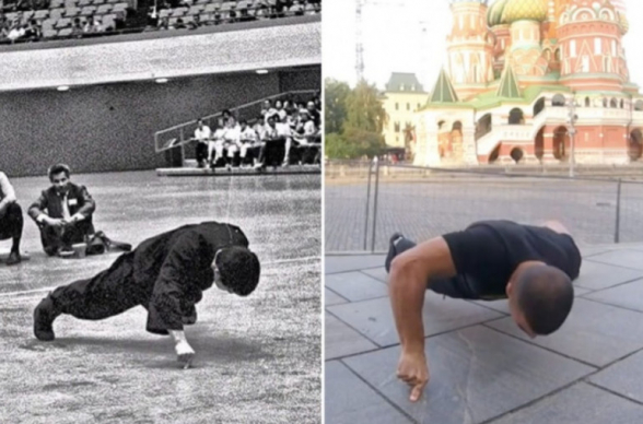 Ինչպես Բրյուս Լին. հայ մարզիկը Կրեմլի պատերի մոտ ռեկորդ է սահմանել՝ երկու մատների վրա հրում վարժություն կատարելով