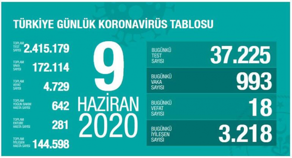 Թուրքիայում 1 օրում կորոնավիրուսով վարակման 993 դեպք է գրանցվել