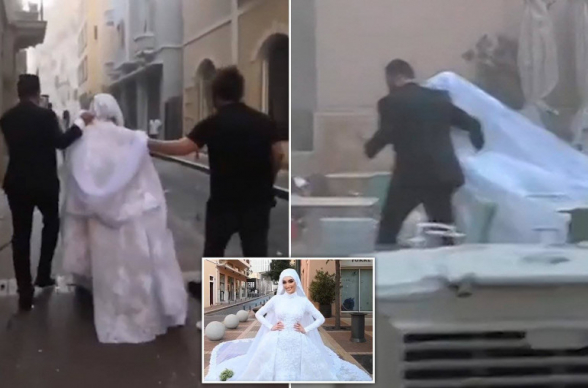 Բեյրութում հզոր պայթյունը գրանցվել է հարսանեկան զույգի ֆոտոսեսիայի ժամանակ (տեսանյութ, լուսանկար)