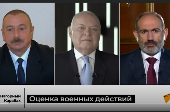 Алиев и Пашинян оценили боевые действия в Карабахе: параллельное интервью Дмитрию Киселеву (видео)