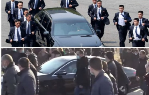 Работники службы безопасности бегут рядом с автомобилем Пашиняна