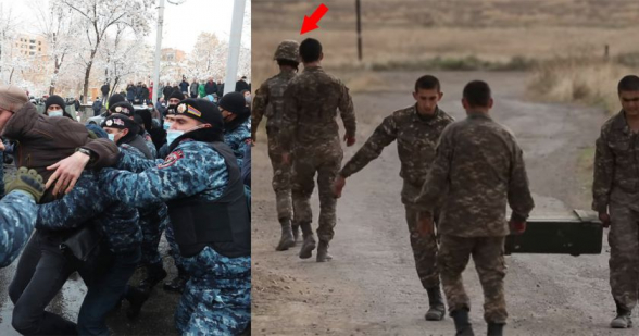 Խաղաղ ցուցարար բերման ենթարկող ոստիկանները երկկողմանի զրահաբաճկոնով են, իսկ թուրքի դեմ կռվող մեր 5 զինվորից՝ միայն մեկը