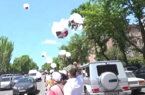 Воздушные шары с лицом Пашиняна: акция у парламента (видео)