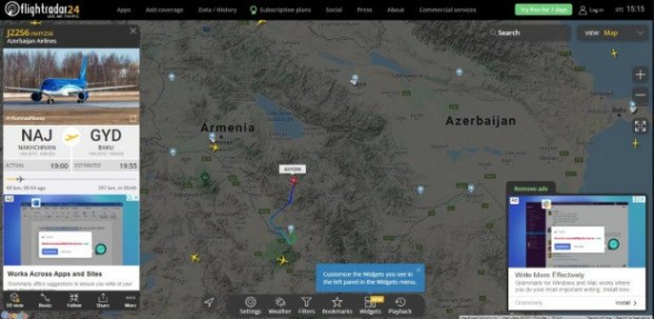 Ադրբեջանական ինքնաթիռը ՀՀ օդային տարածքով Նախիջևանից Բաքու թռիչք է կատարել
