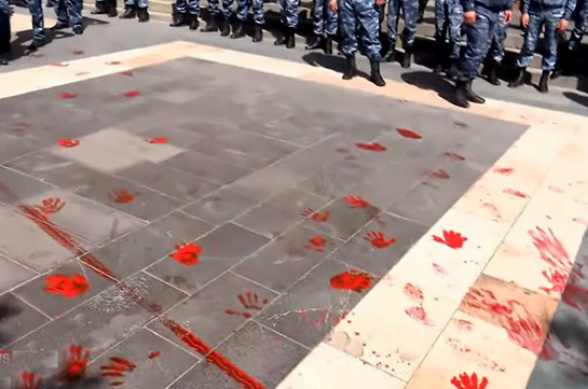 Члены Движения сопротивления провели акцию информирования у здания Правительства (видео)
