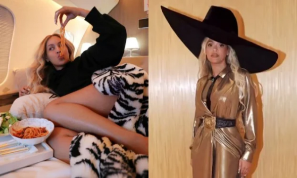 Բեյոնսեն ձեռքերով սպագետի է ուտում անձնական ինքնաթիռի վրա և ծաղրում իր կովբոյական look-ի մասին մեմերը