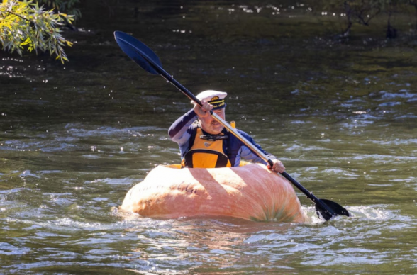 Ավստրալացին, ահռելի դդումի մեջ նստած, անցել է Թումուտ գետը (տեսանյութ)