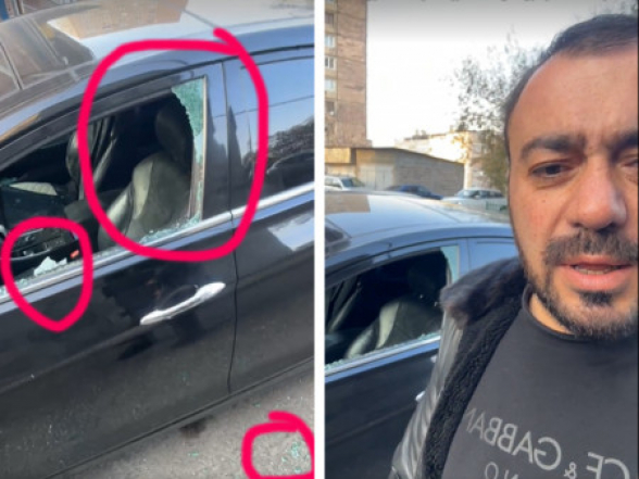 Во второй раз разбили стекло автомобиля Манука Сукиасяна (видео)