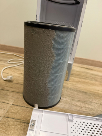 Նկարում օդ մաքրող սարքի ֆիլտրն է` մեկ ամիս օգտագործելուց հետո, աջ կողմը` արդեն մաքրված վիճակում